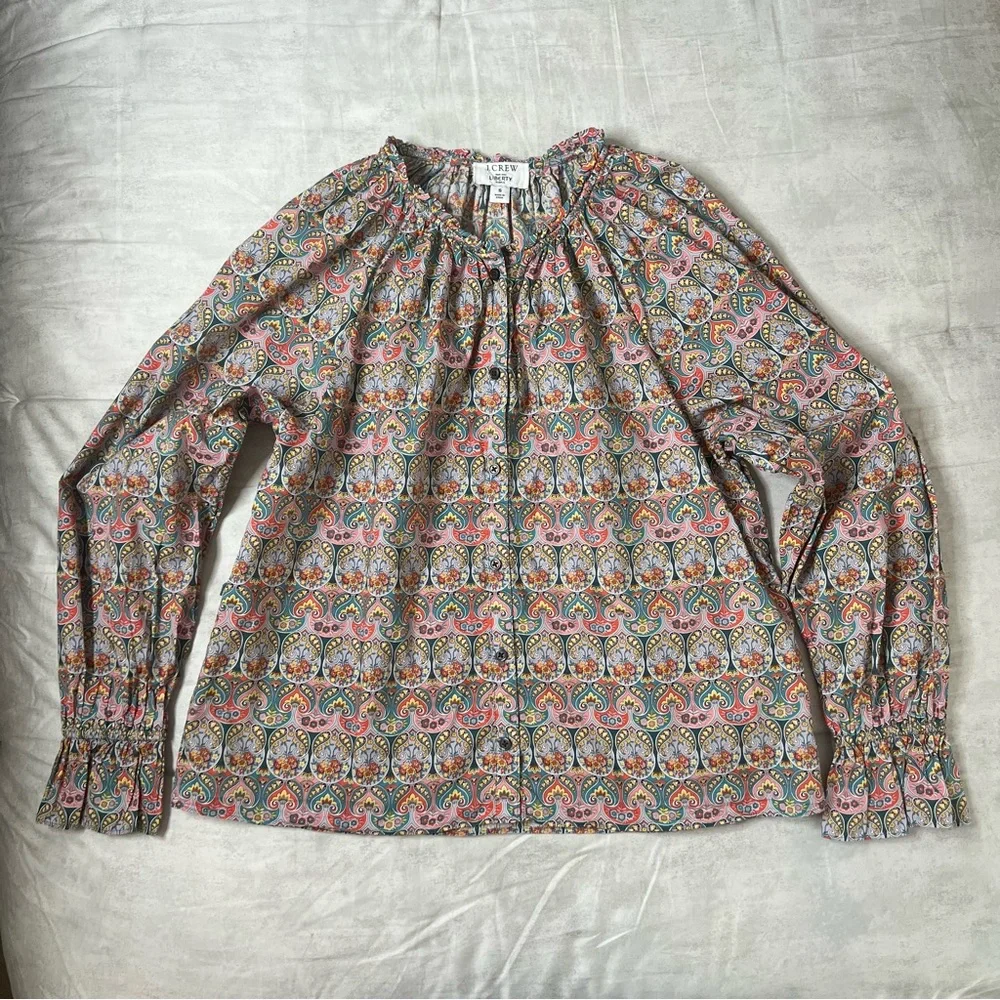J. Crew Tie-Waist Organic Cotton Top in Liberty Giorgia Duke - Picture 4 of 10